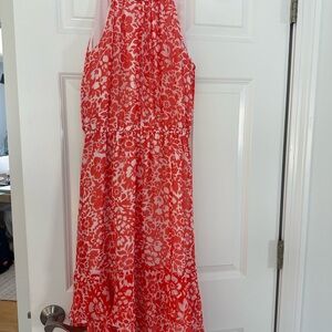 Ann Taylor Factory Red Floral Midi Dress